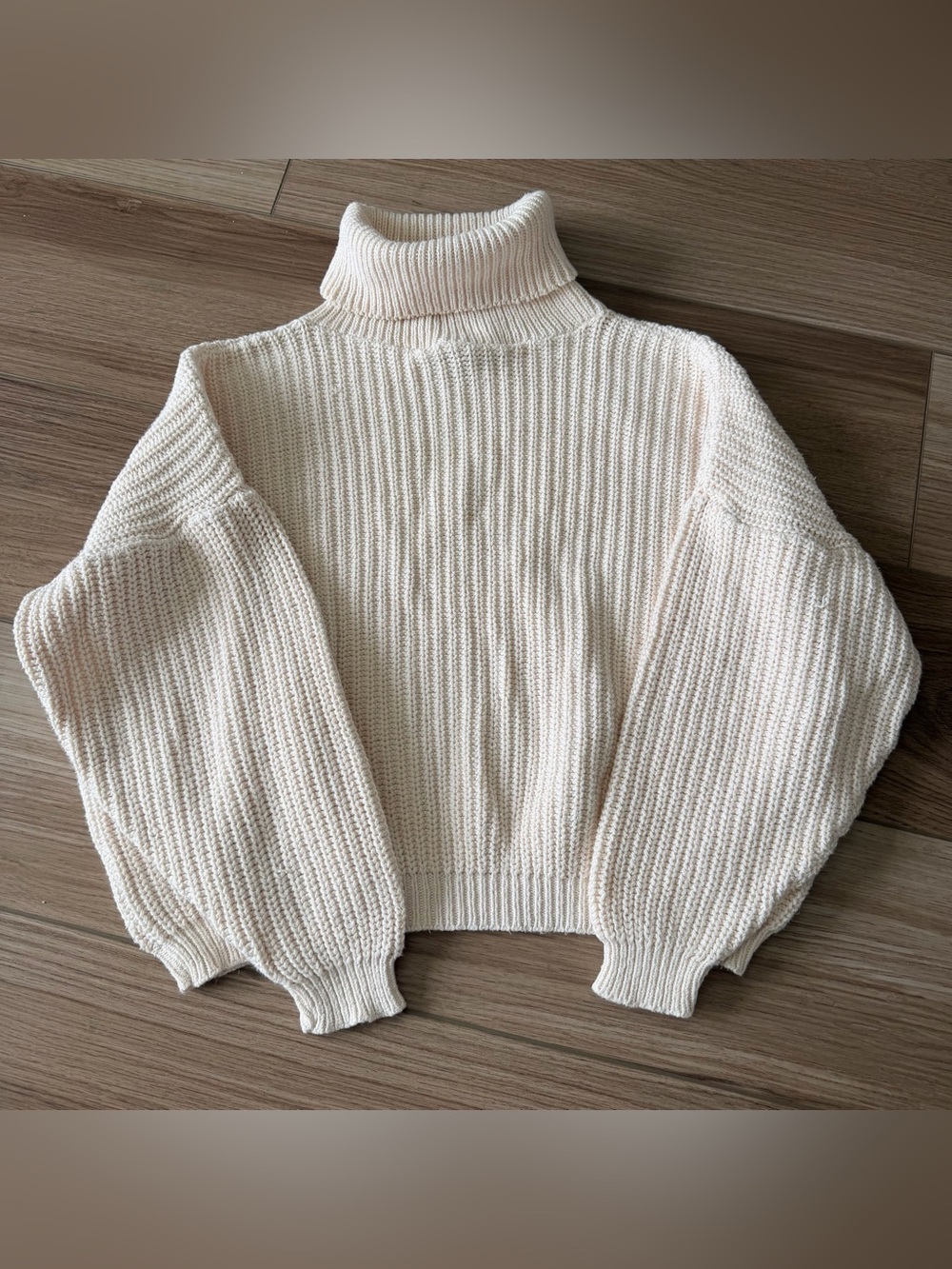 Vintage Chunky Knit Oversized Cream Turtleneck Sweater